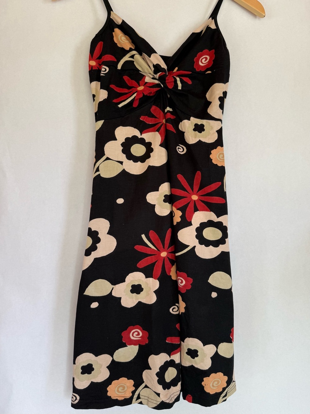 Angie Black Midi Dress with Red & Cream Floral Print